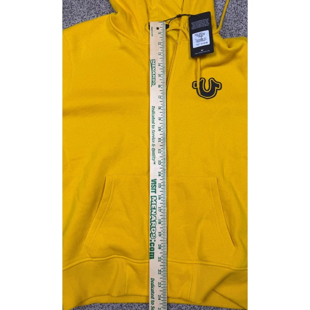 True Religion Mens Yellow Core Zip Up Hoodie Buddha Logo Sweatshirt S 54872-00